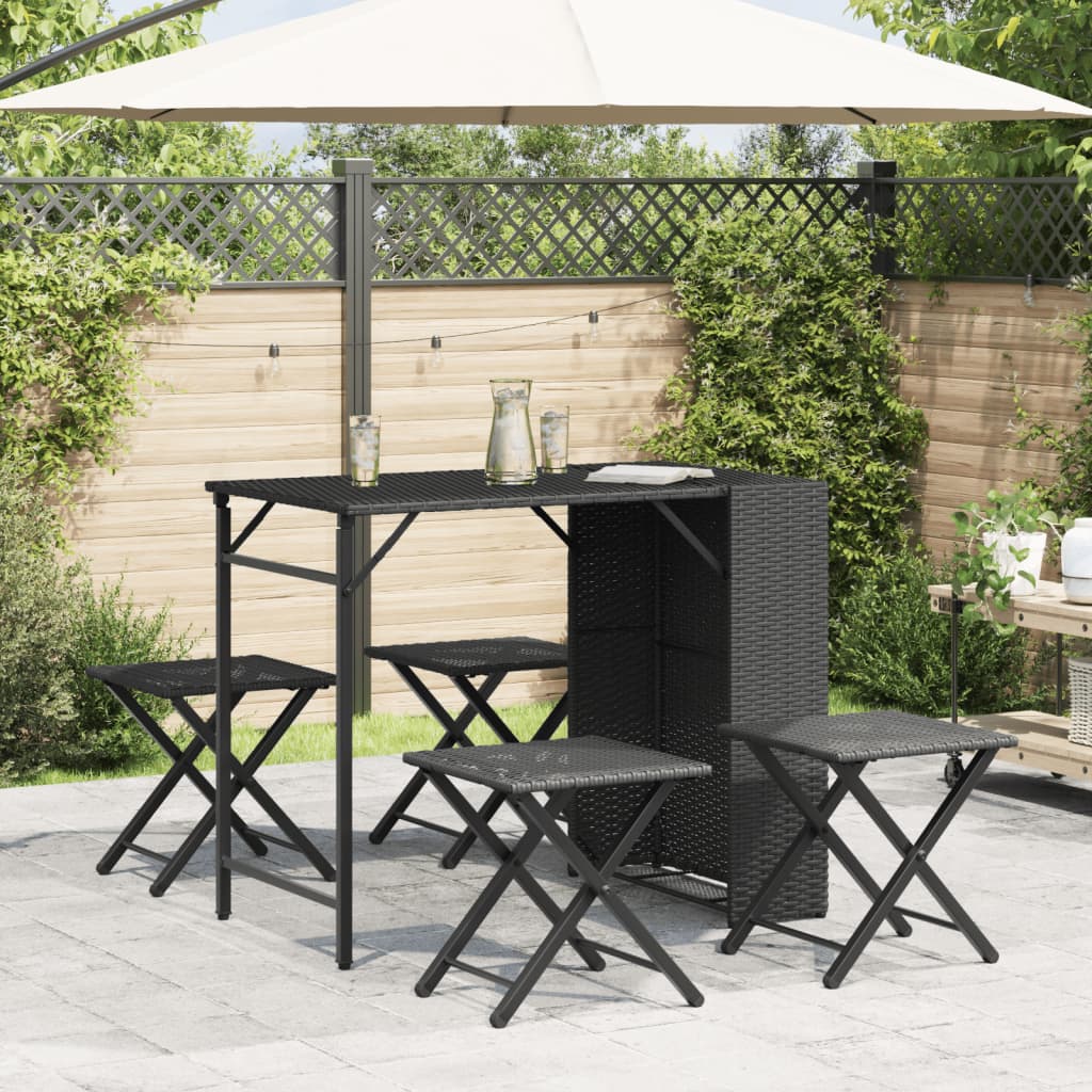 5-delige Tuinset inklapbaar poly rattan zwart is nu te koop bij PeponiXL, paradijselijk wonen!