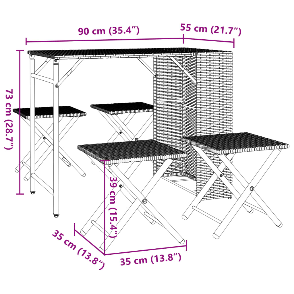 5-delige Tuinset inklapbaar poly rattan zwart is nu te koop bij PeponiXL, paradijselijk wonen!
