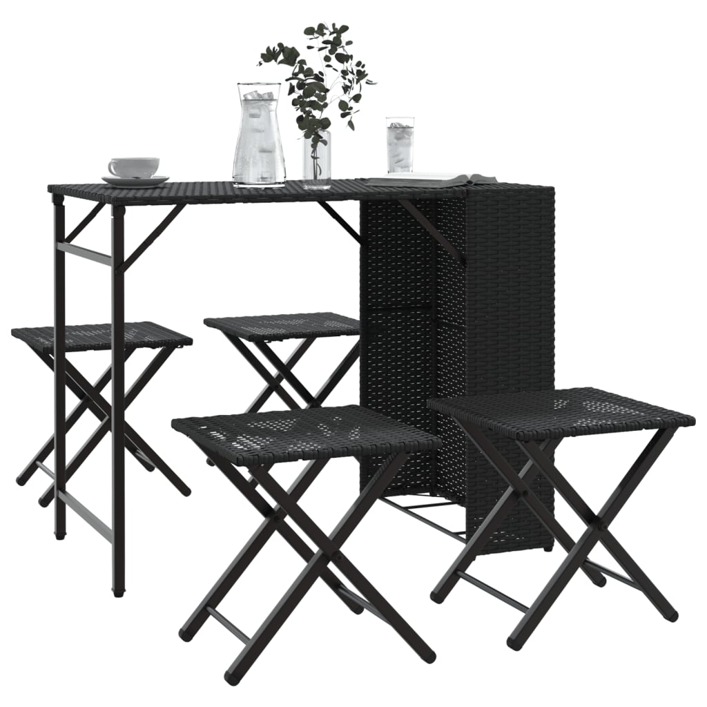 5-delige Tuinset inklapbaar poly rattan zwart is nu te koop bij PeponiXL, paradijselijk wonen!