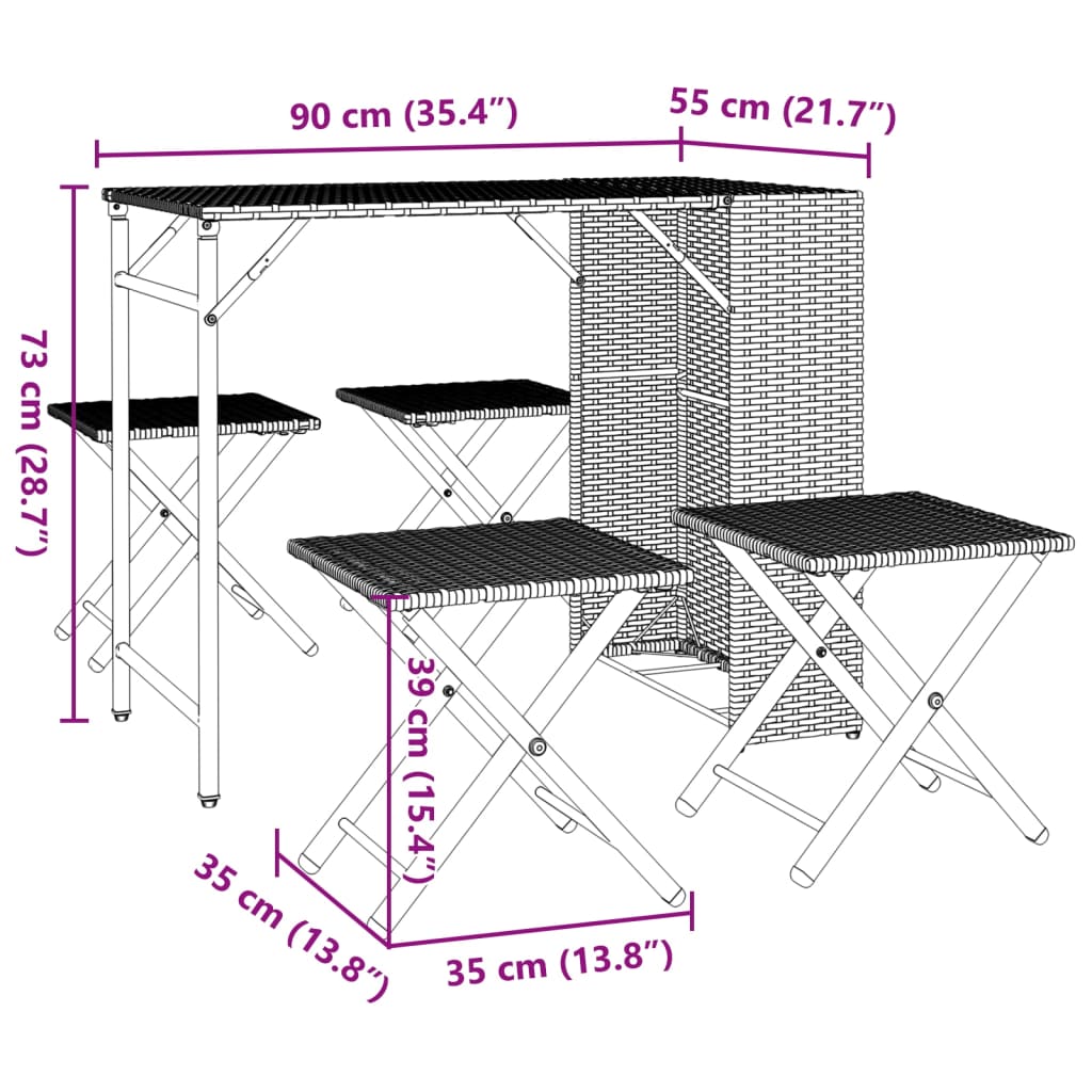 5-delige Tuinset inklapbaar poly rattan bruin is nu te koop bij PeponiXL, paradijselijk wonen!