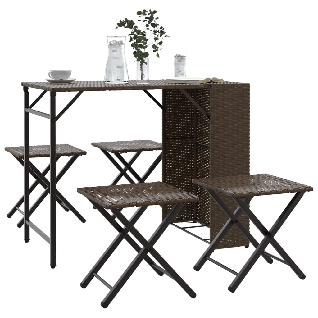 5-delige Tuinset inklapbaar poly rattan bruin is nu te koop bij PeponiXL, paradijselijk wonen!