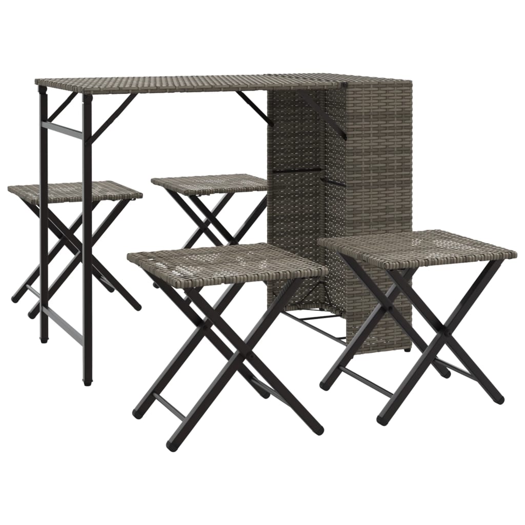 5-delige Tuinset inklapbaar poly rattan grijs is nu te koop bij PeponiXL, paradijselijk wonen!