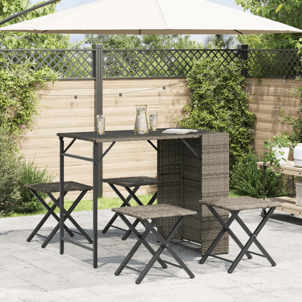 5-delige Tuinset inklapbaar poly rattan grijs is nu te koop bij PeponiXL, paradijselijk wonen!