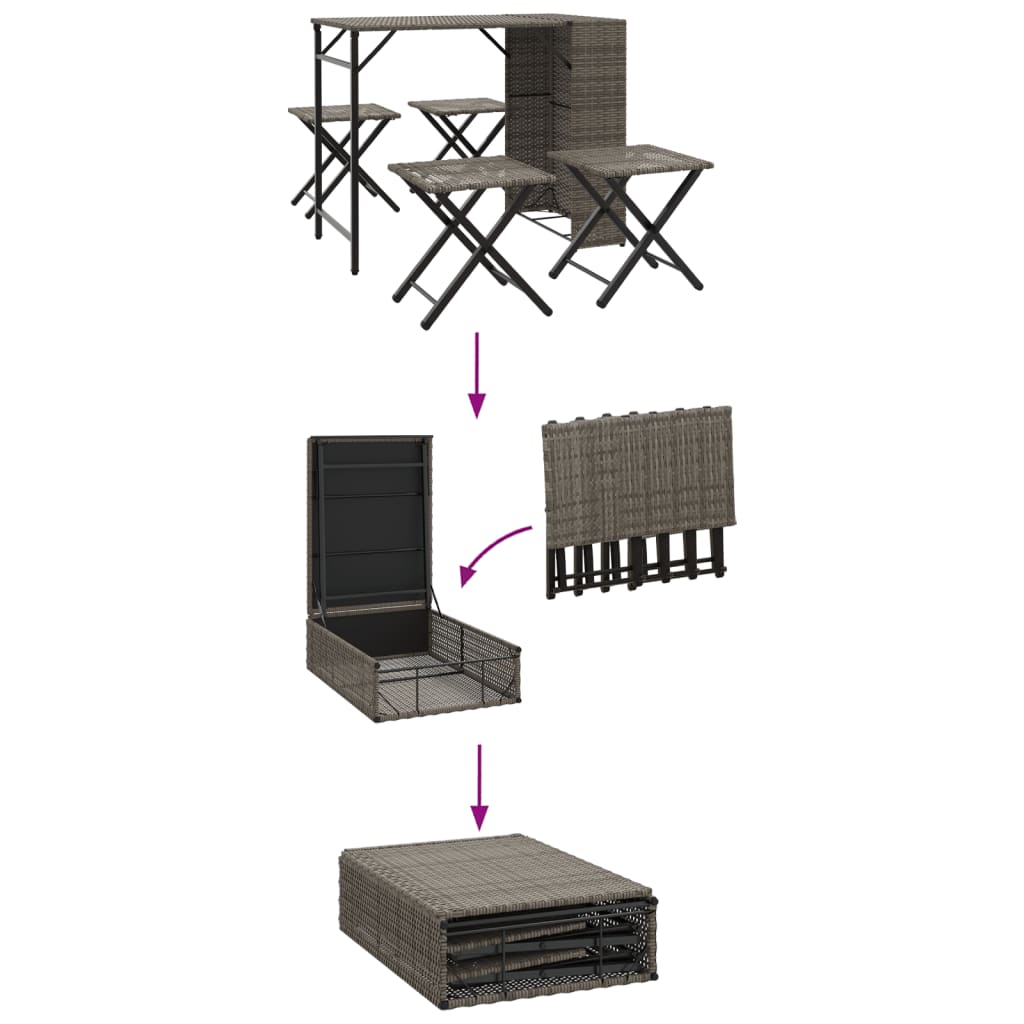 5-delige Tuinset inklapbaar poly rattan grijs is nu te koop bij PeponiXL, paradijselijk wonen!