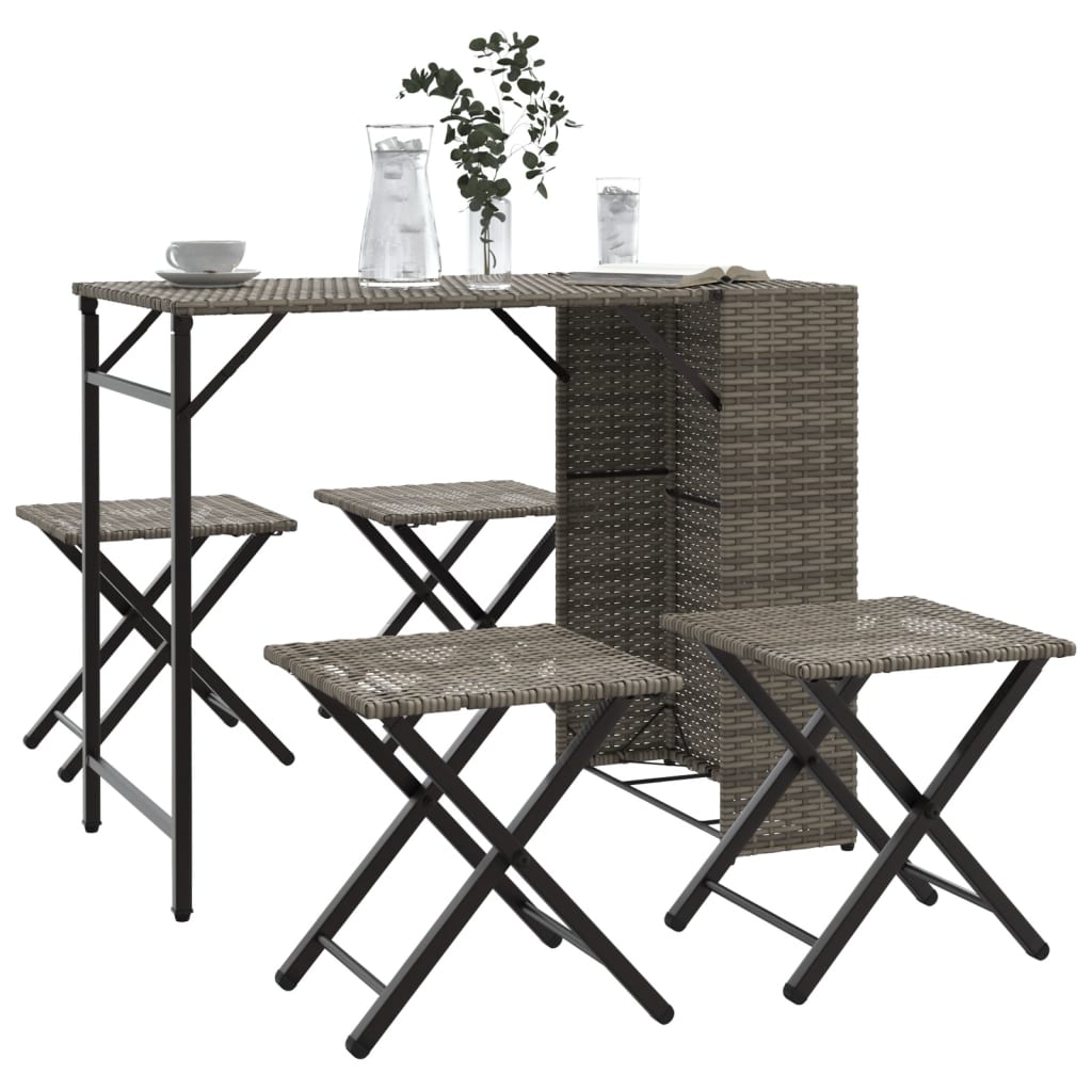 5-delige Tuinset inklapbaar poly rattan grijs is nu te koop bij PeponiXL, paradijselijk wonen!