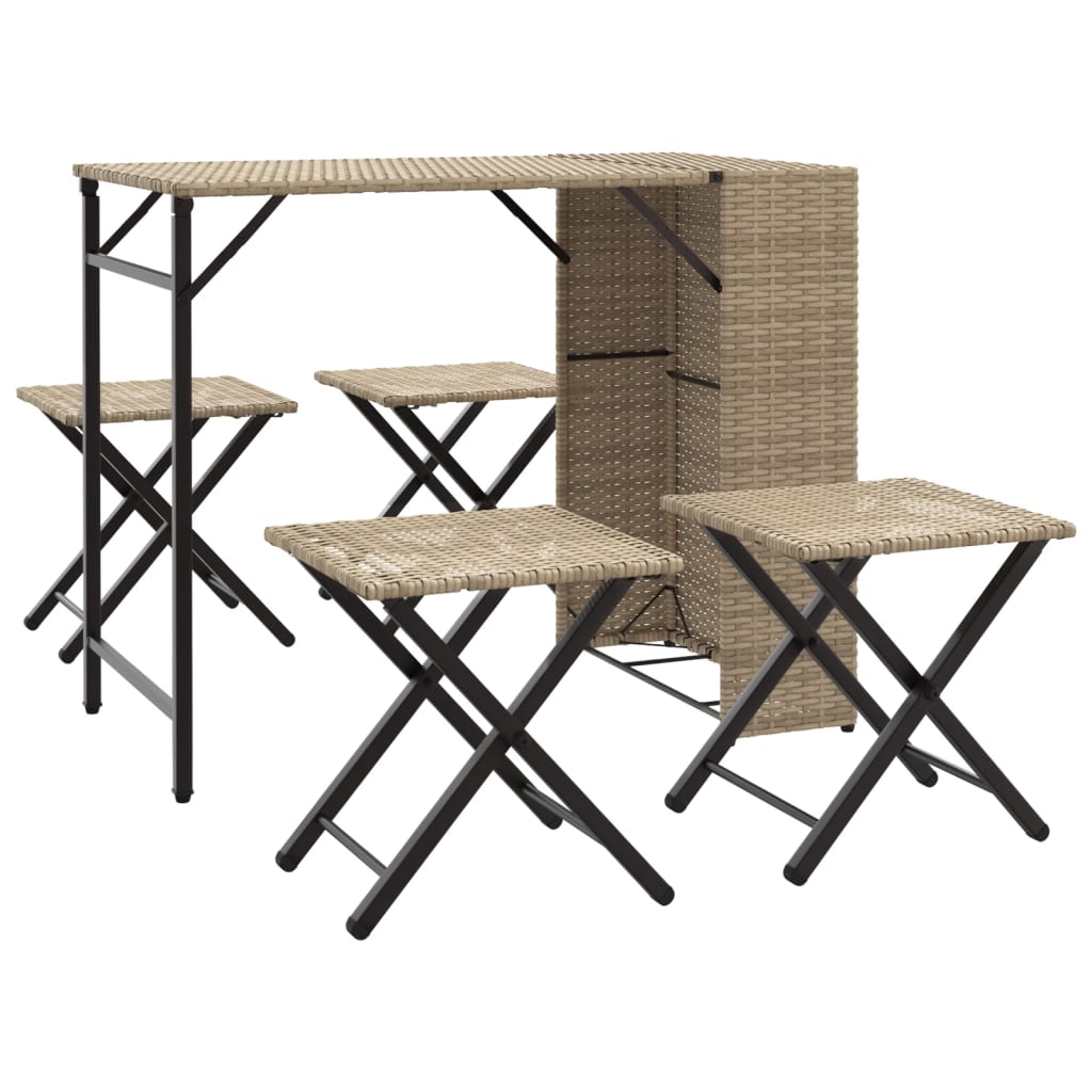 5-delige Tuinset inklapbaar poly rattan beige is nu te koop bij PeponiXL, paradijselijk wonen!