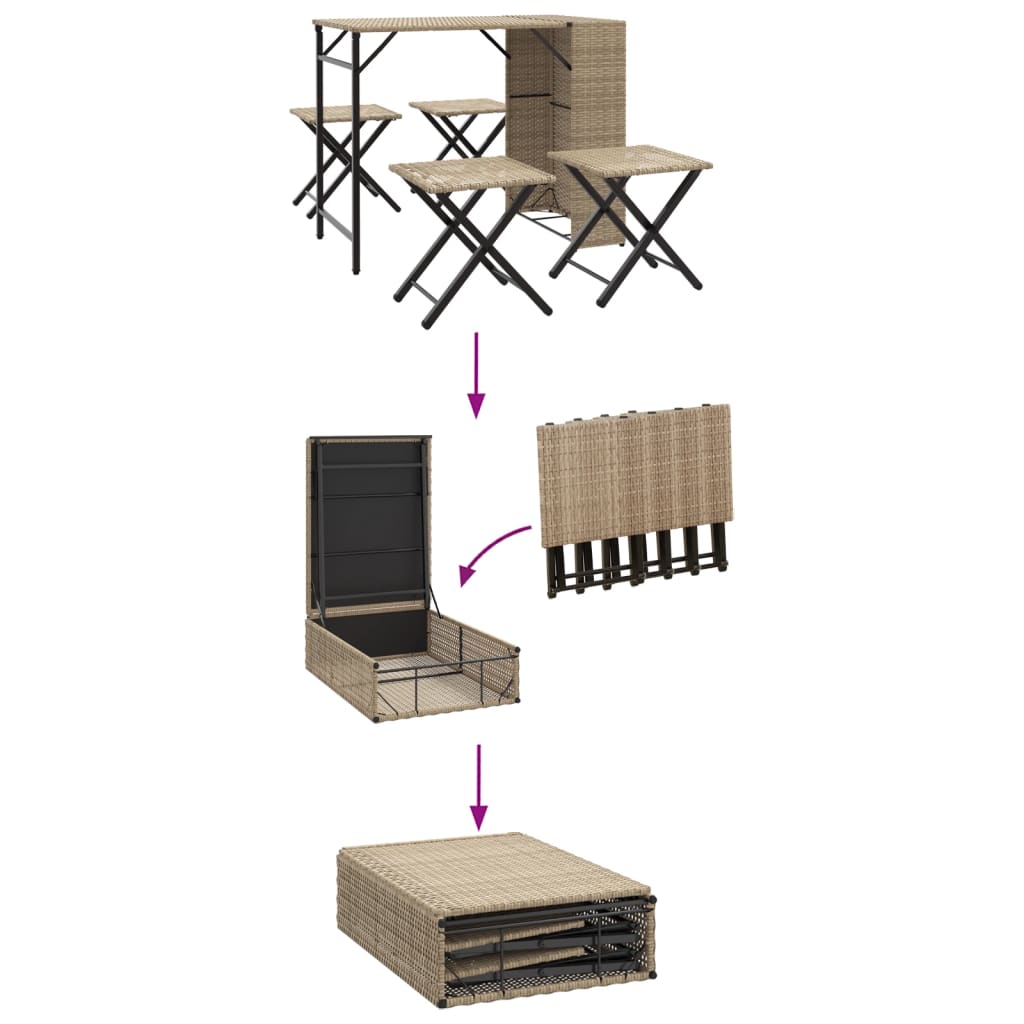 5-delige Tuinset inklapbaar poly rattan beige is nu te koop bij PeponiXL, paradijselijk wonen!