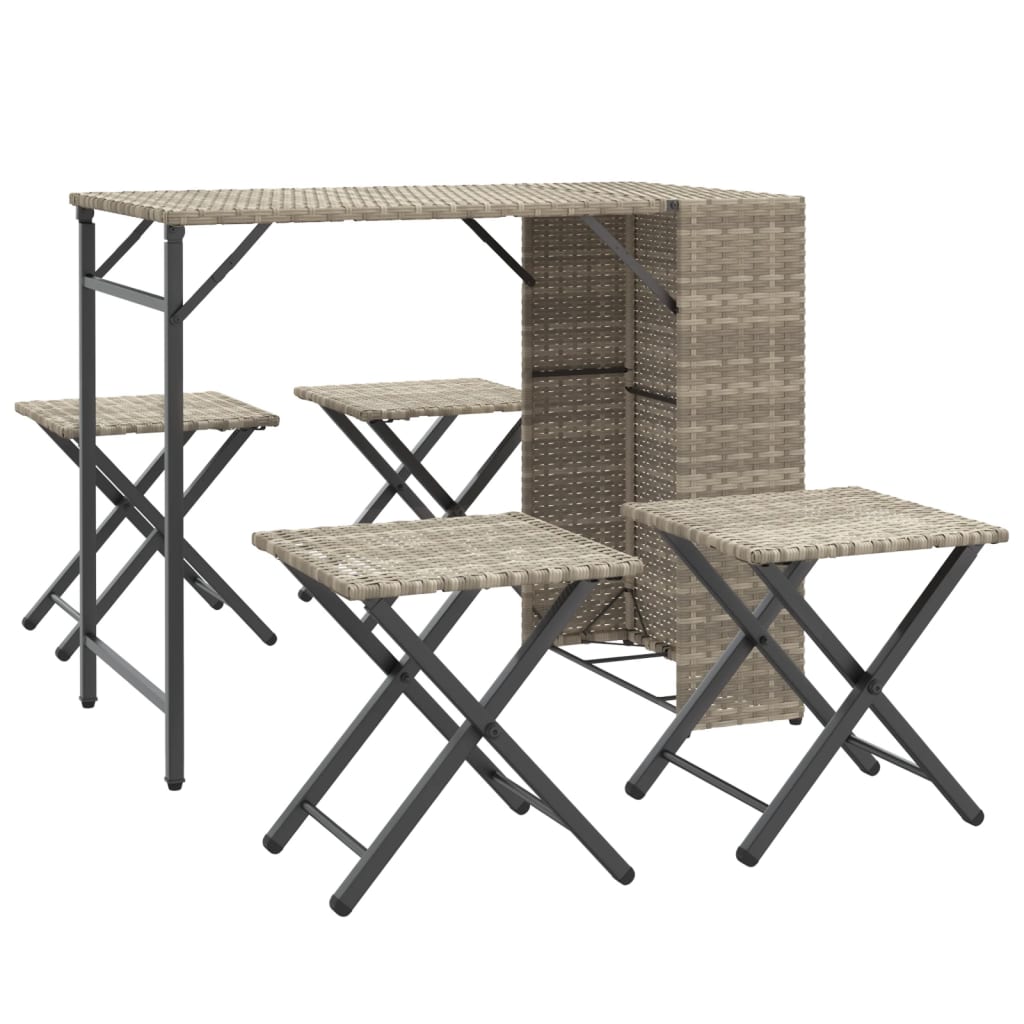 5-delige Tuinset inklapbaar poly rattan lichtgrijs is nu te koop bij PeponiXL, paradijselijk wonen!