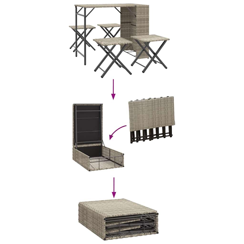 5-delige Tuinset inklapbaar poly rattan lichtgrijs is nu te koop bij PeponiXL, paradijselijk wonen!