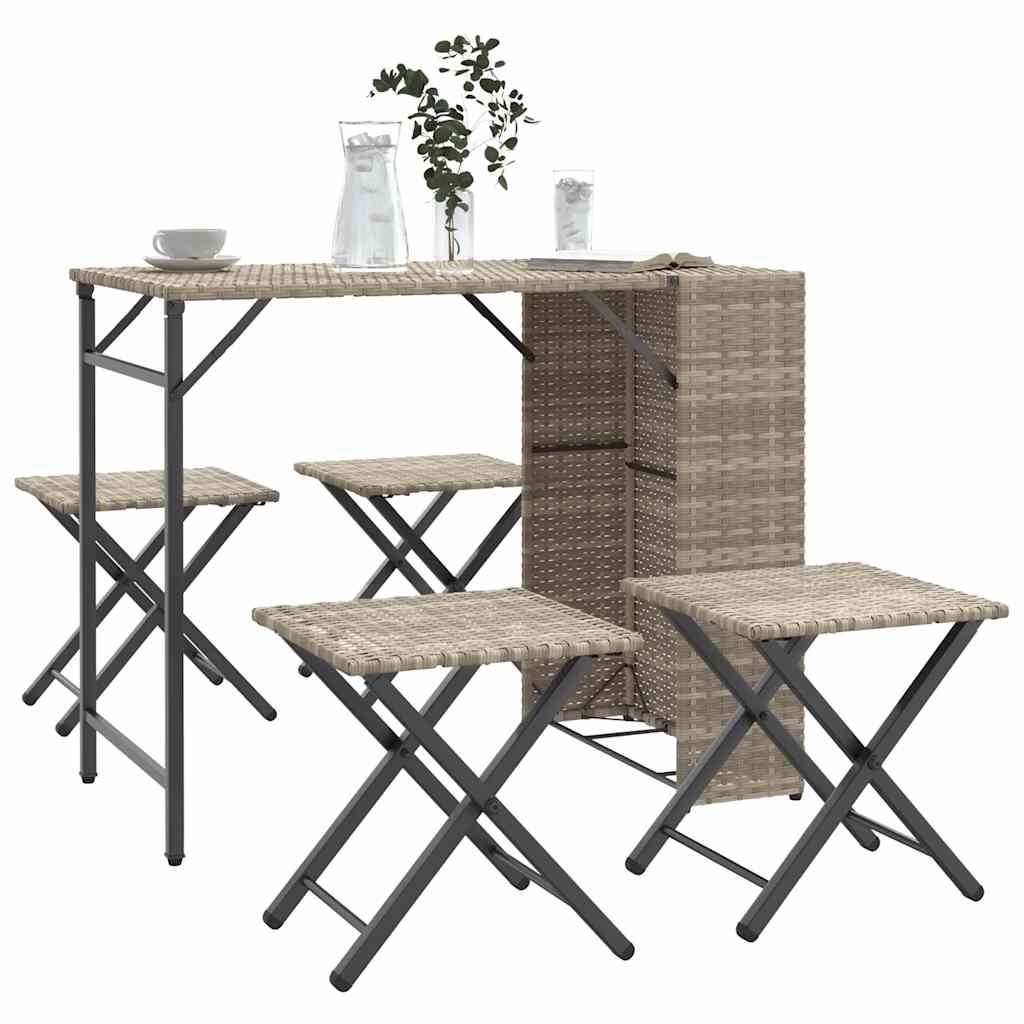 5-delige Tuinset inklapbaar poly rattan lichtgrijs is nu te koop bij PeponiXL, paradijselijk wonen!