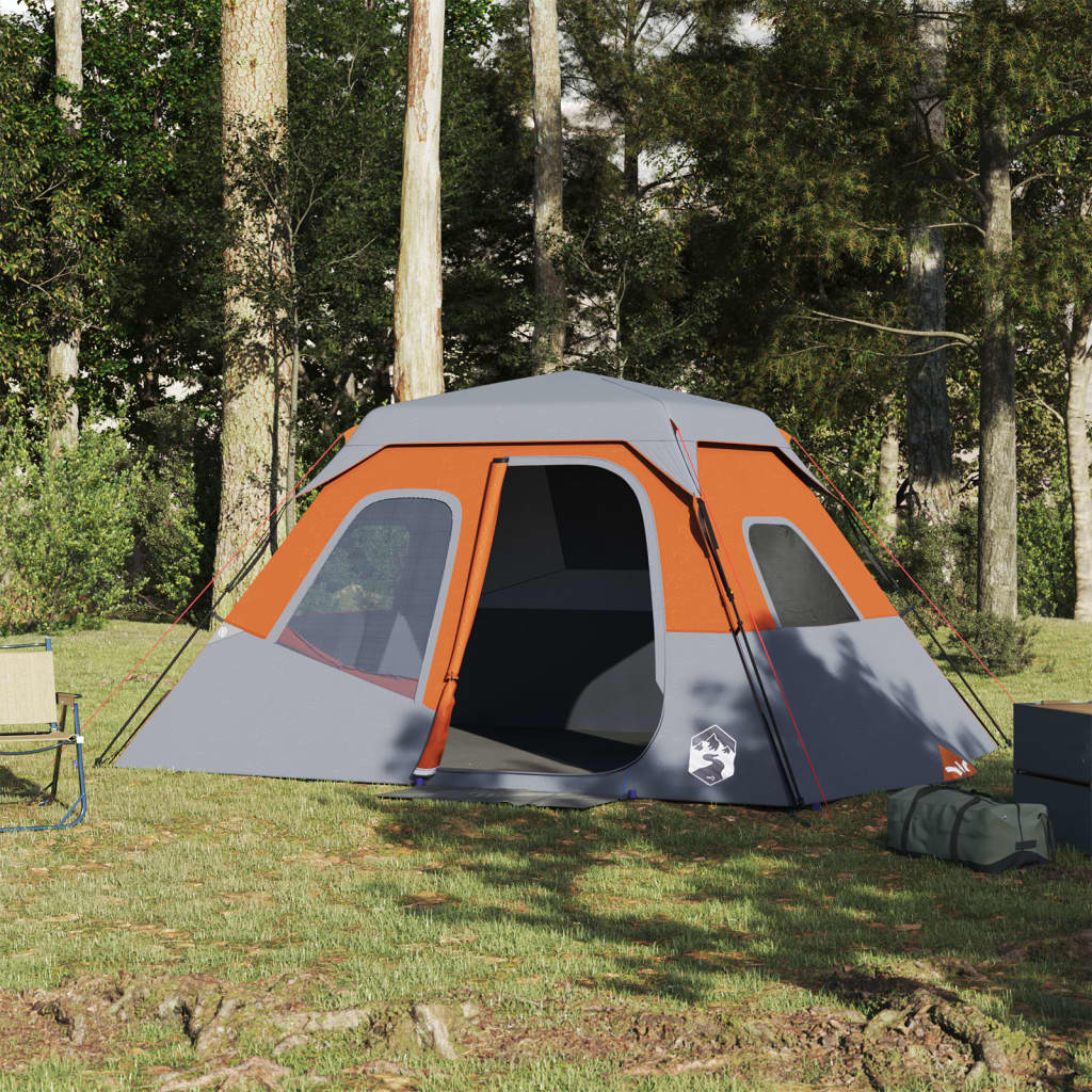 Tent 6-persoons waterdicht snelontgrendeling grijs en oranje is nu te koop bij PeponiXL, paradijselijk wonen!