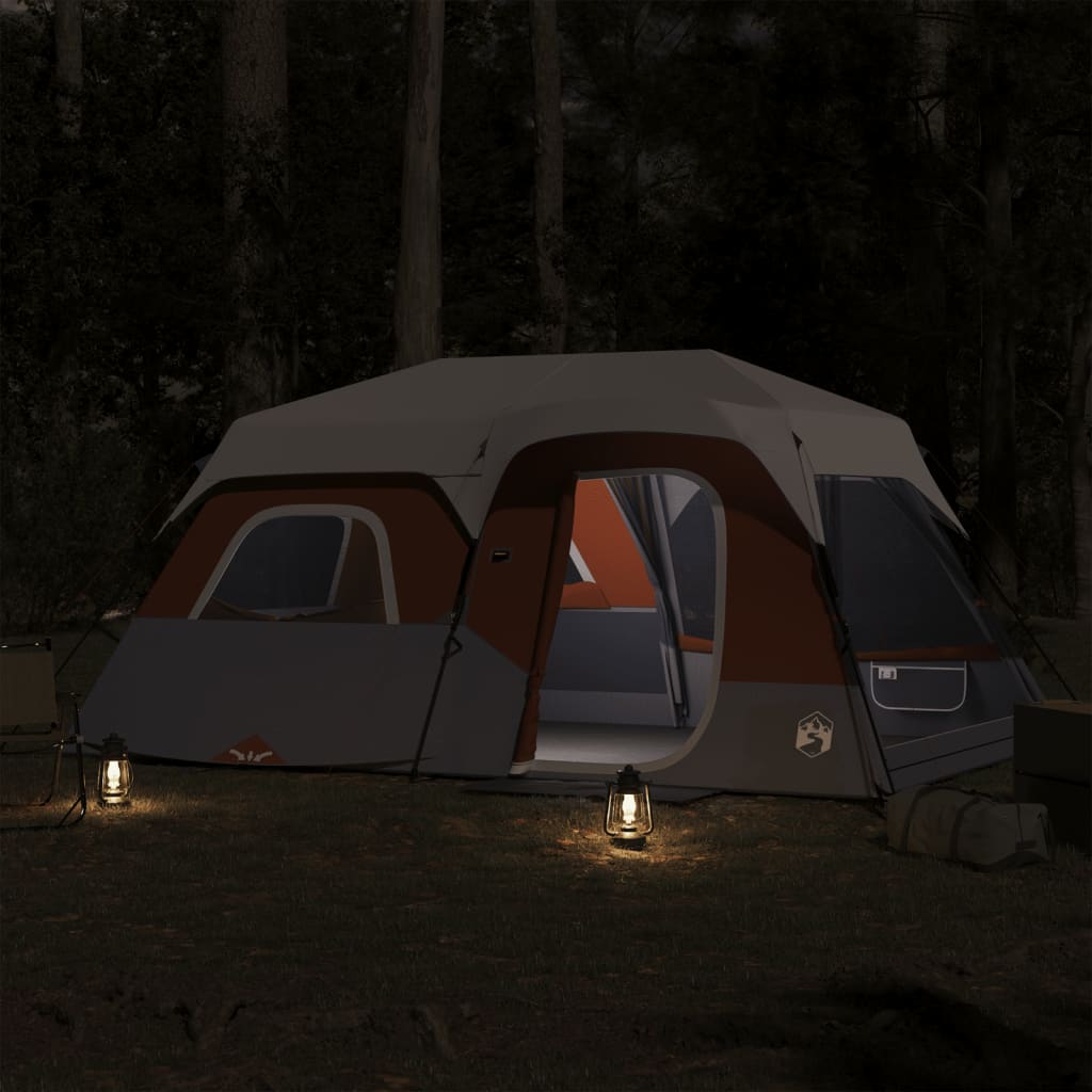 Tent 9-persoons waterdicht met LED lichtgrijs en oranje is nu te koop bij PeponiXL, paradijselijk wonen!
