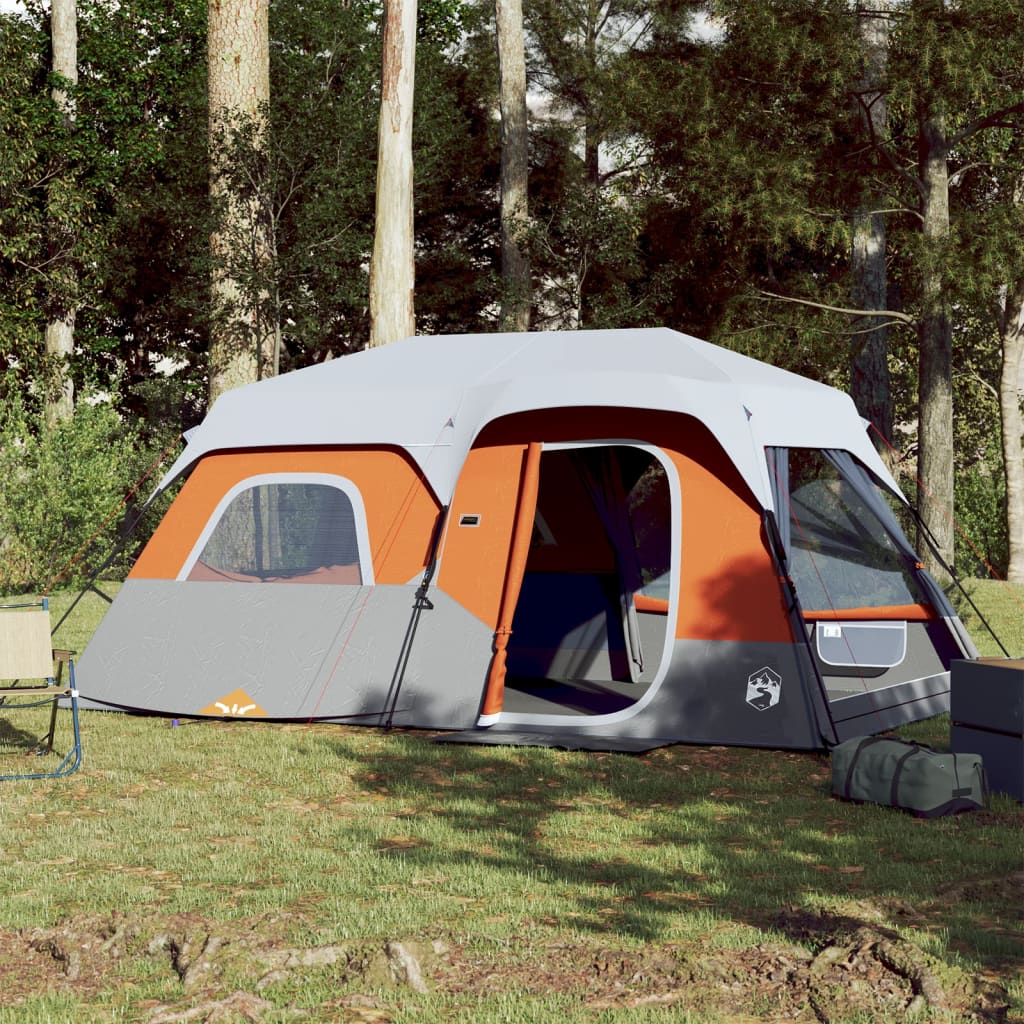 Tent 9-persoons waterdicht met LED lichtgrijs en oranje is nu te koop bij PeponiXL, paradijselijk wonen!