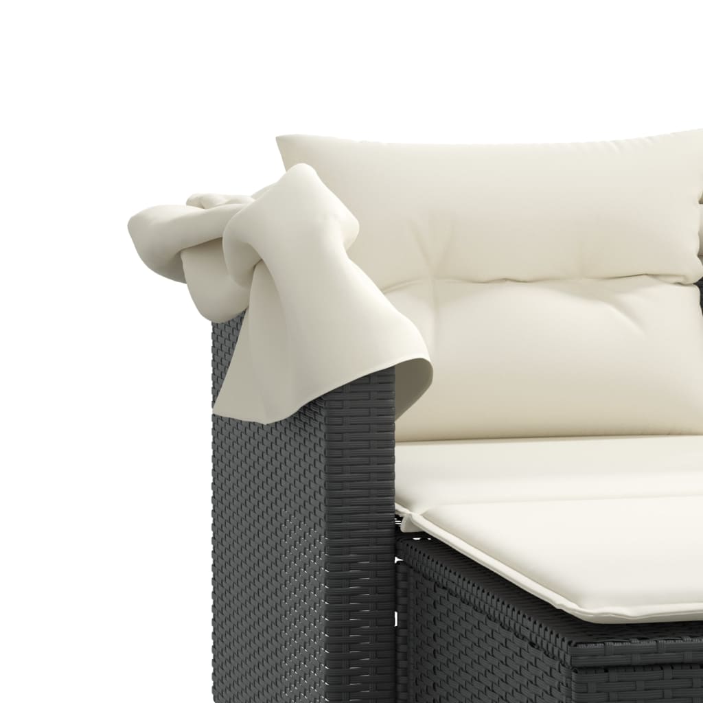 Tuinbank 2-zits met luifel en voetenbanken poly rattan zwart is nu te koop bij PeponiXL, paradijselijk wonen!