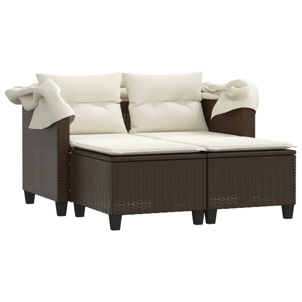 Tuinbank 2-zits met luifel en voetenbanken poly rattan bruin is nu te koop bij PeponiXL, paradijselijk wonen!