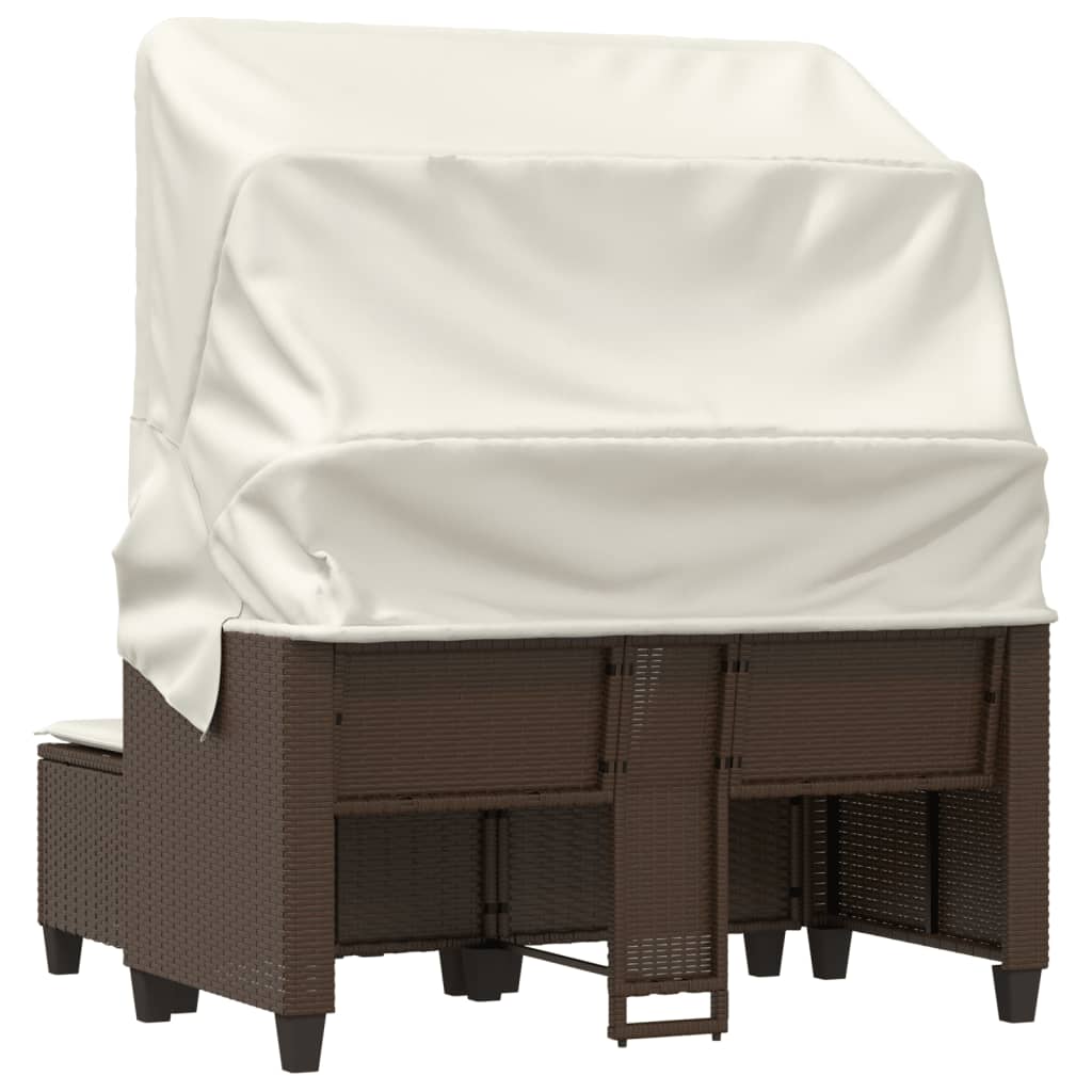 Tuinbank 2-zits met luifel en voetenbanken poly rattan bruin is nu te koop bij PeponiXL, paradijselijk wonen!