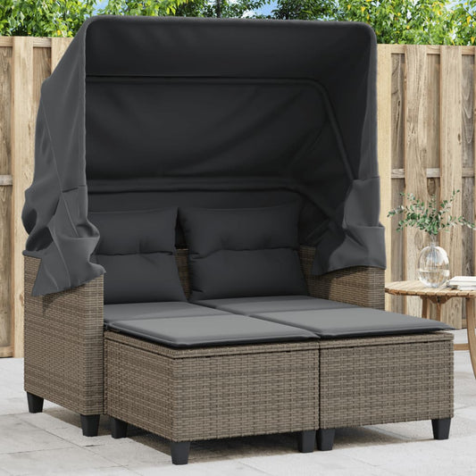 Tuinbank 2-zits met luifel en voetenbanken poly rattan grijs is nu te koop bij PeponiXL, paradijselijk wonen!