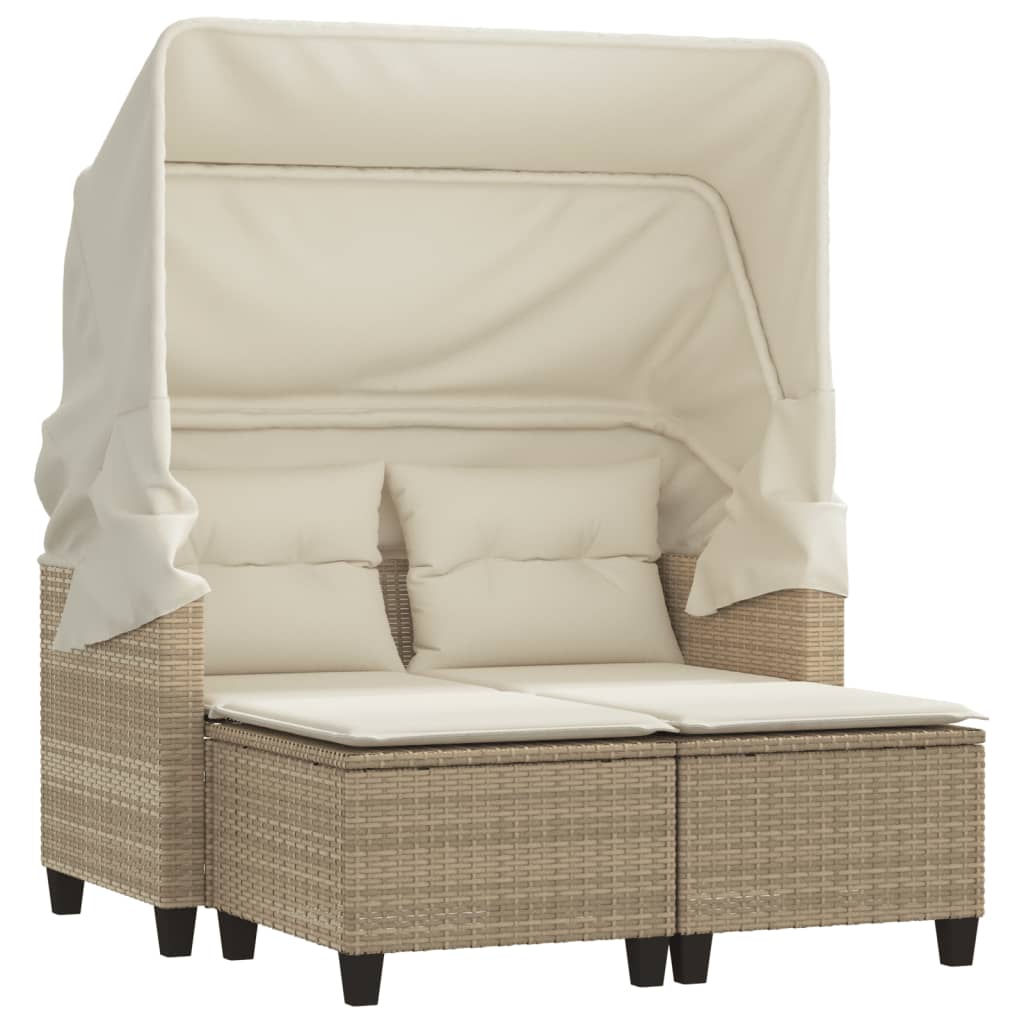 Tuinbank 2-zits met luifel en voetenbanken poly rattan beige is nu te koop bij PeponiXL, paradijselijk wonen!