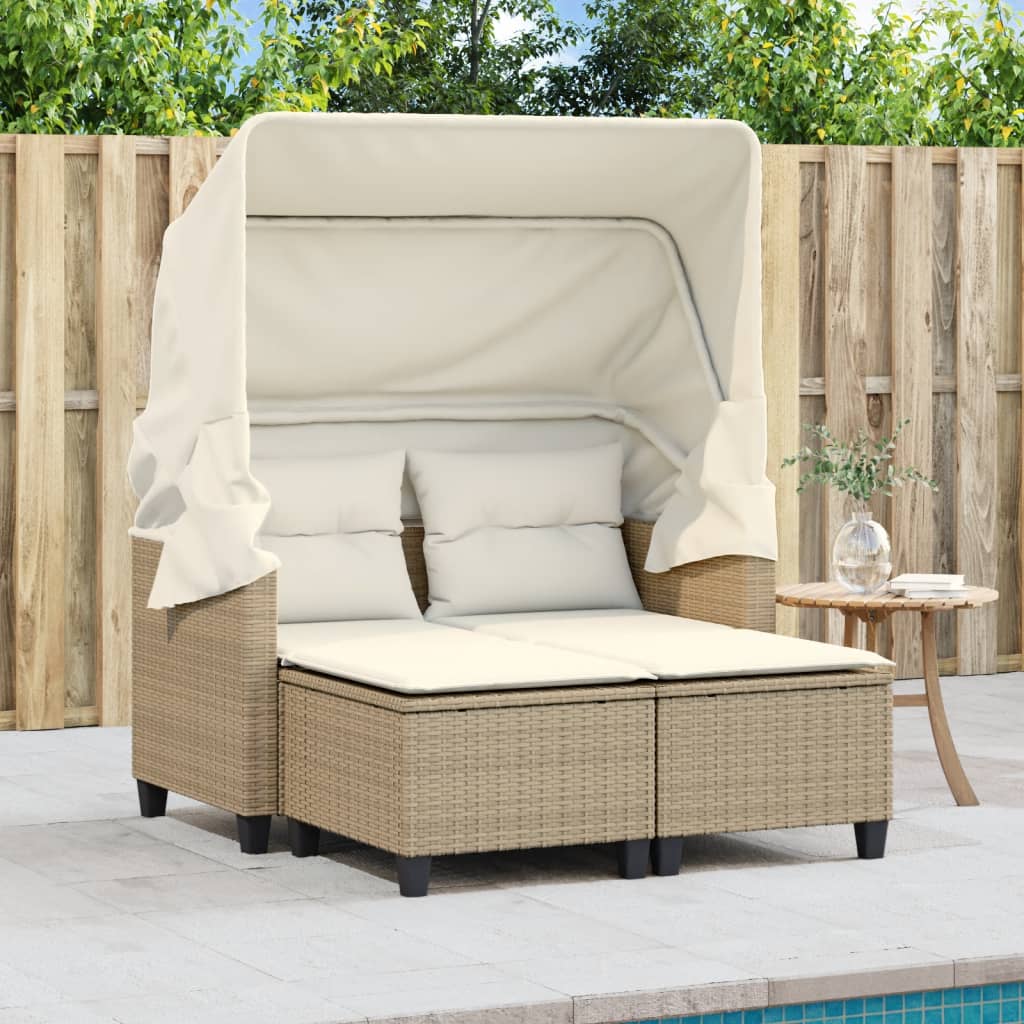 Tuinbank 2-zits met luifel en voetenbanken poly rattan beige is nu te koop bij PeponiXL, paradijselijk wonen!