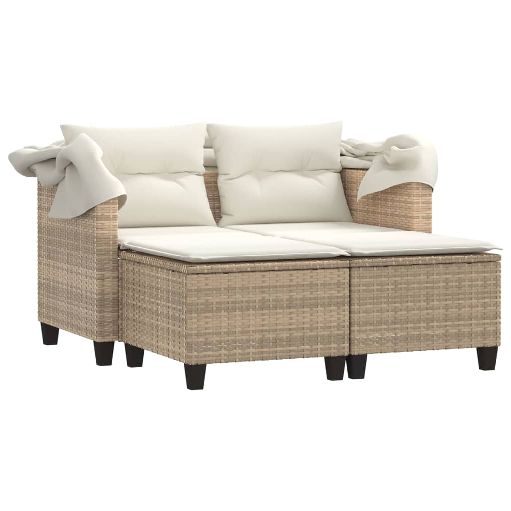 Tuinbank 2-zits met luifel en voetenbanken poly rattan beige is nu te koop bij PeponiXL, paradijselijk wonen!