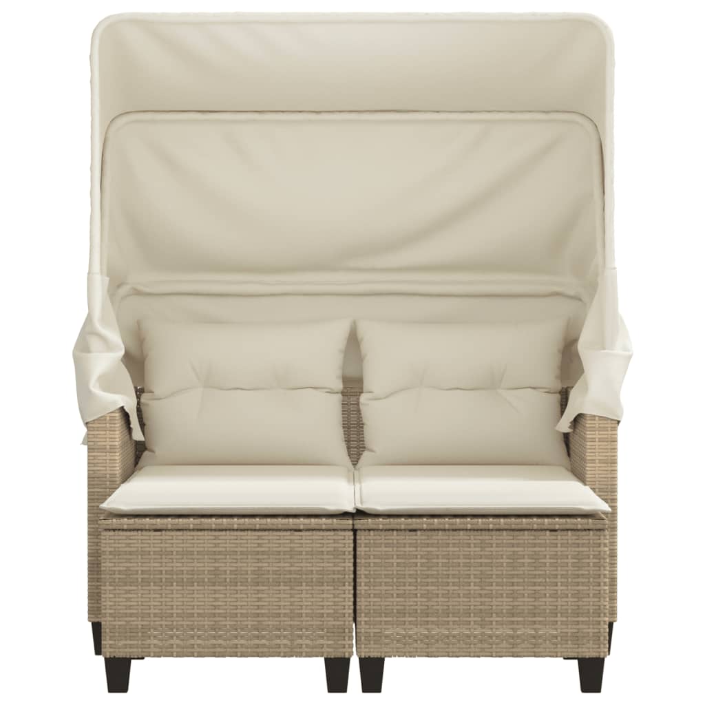 Tuinbank 2-zits met luifel en voetenbanken poly rattan beige is nu te koop bij PeponiXL, paradijselijk wonen!