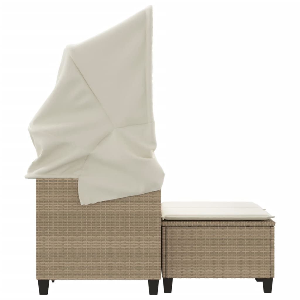 Tuinbank 2-zits met luifel en voetenbanken poly rattan beige is nu te koop bij PeponiXL, paradijselijk wonen!