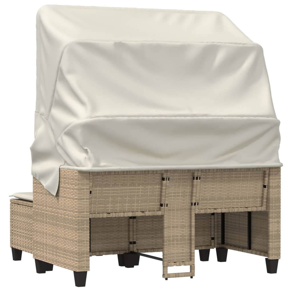 Tuinbank 2-zits met luifel en voetenbanken poly rattan beige is nu te koop bij PeponiXL, paradijselijk wonen!