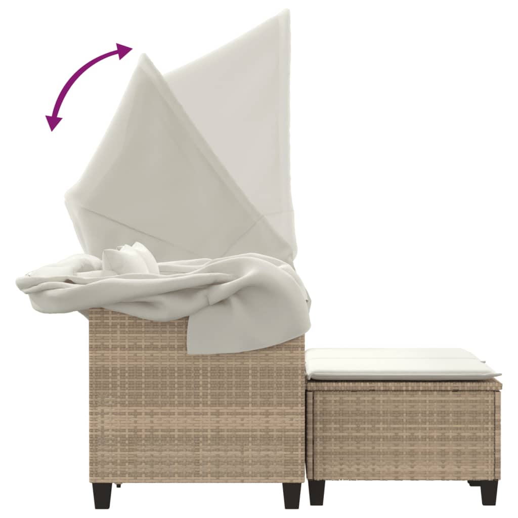 Tuinbank 2-zits met luifel en voetenbanken poly rattan beige is nu te koop bij PeponiXL, paradijselijk wonen!