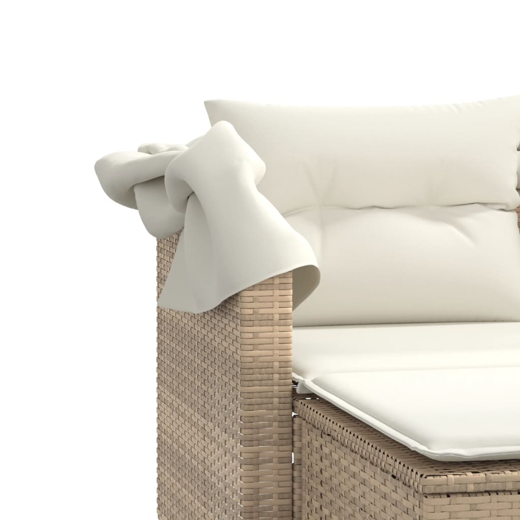 Tuinbank 2-zits met luifel en voetenbanken poly rattan beige is nu te koop bij PeponiXL, paradijselijk wonen!