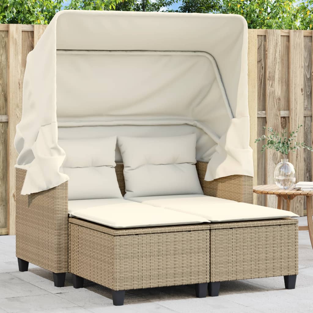 Tuinbank 2-zits met luifel en voetenbanken poly rattan beige is nu te koop bij PeponiXL, paradijselijk wonen!