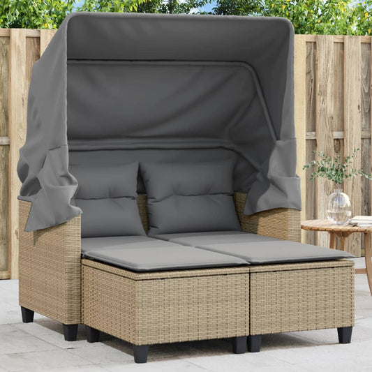 Tuinbank 2-zits met luifel en voetenbanken poly rattan beige is nu te koop bij PeponiXL, paradijselijk wonen!