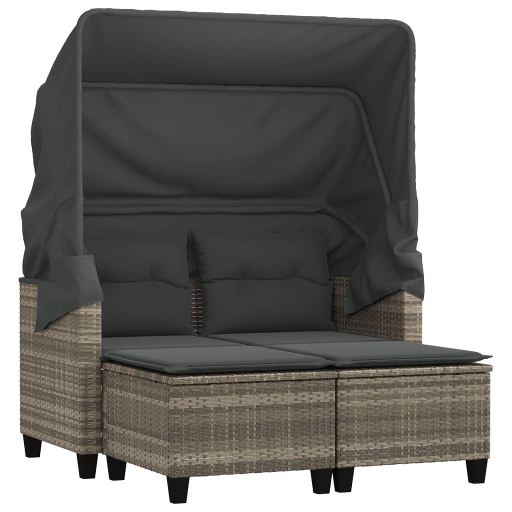 Tuinbank 2-zits luifel en voetenbanken poly rattan lichtgrijs is nu te koop bij PeponiXL, paradijselijk wonen!