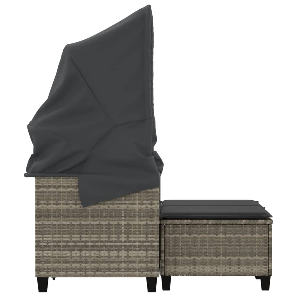 Tuinbank 2-zits luifel en voetenbanken poly rattan lichtgrijs is nu te koop bij PeponiXL, paradijselijk wonen!