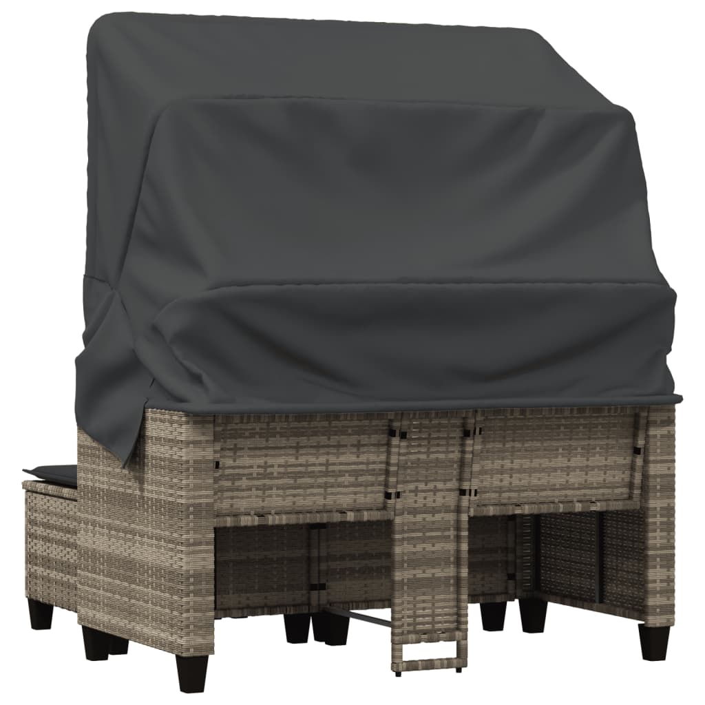 Tuinbank 2-zits luifel en voetenbanken poly rattan lichtgrijs is nu te koop bij PeponiXL, paradijselijk wonen!