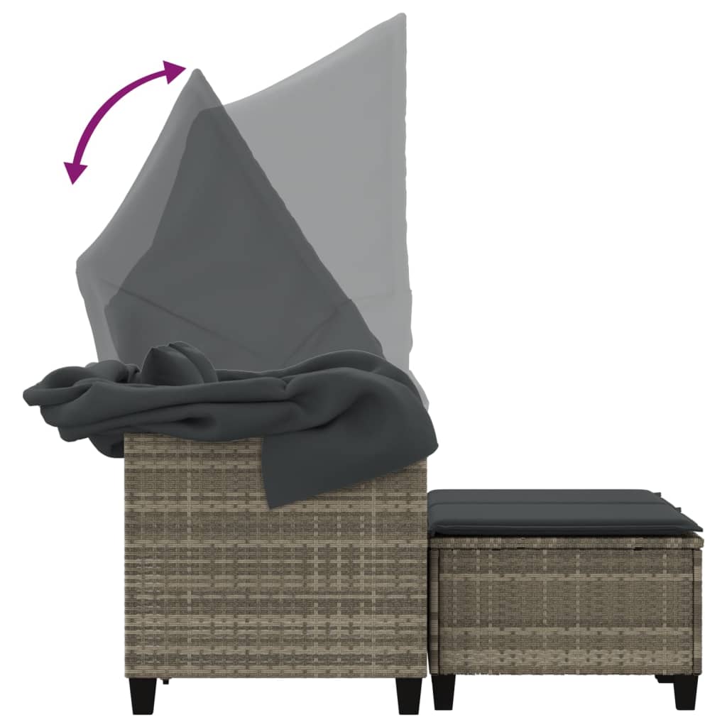 Tuinbank 2-zits luifel en voetenbanken poly rattan lichtgrijs is nu te koop bij PeponiXL, paradijselijk wonen!