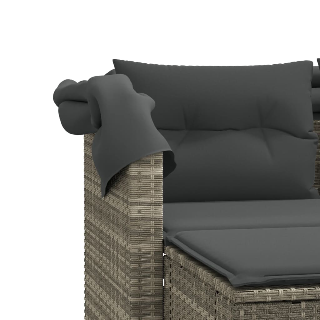 Tuinbank 2-zits luifel en voetenbanken poly rattan lichtgrijs is nu te koop bij PeponiXL, paradijselijk wonen!