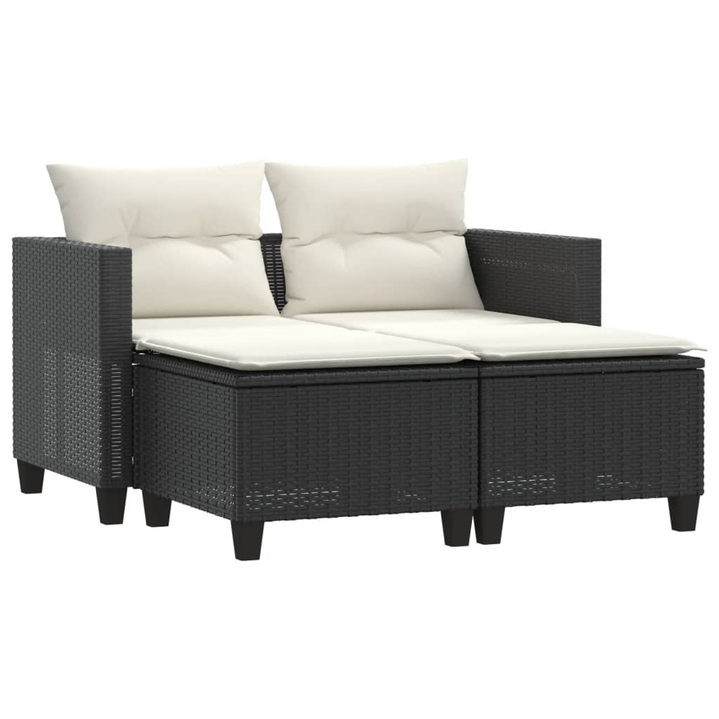 Tuinbank 2-zits met voetenbanken poly rattan zwart is nu te koop bij PeponiXL, paradijselijk wonen!