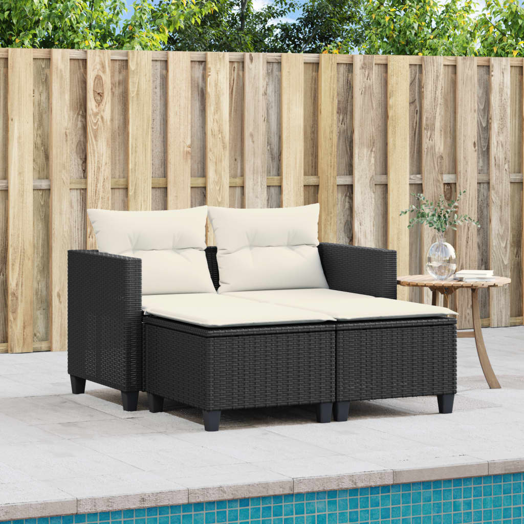 Tuinbank 2-zits met voetenbanken poly rattan zwart is nu te koop bij PeponiXL, paradijselijk wonen!