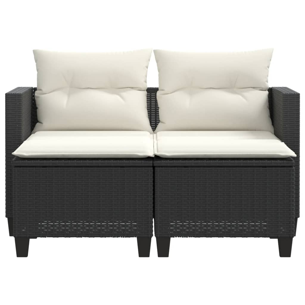 Tuinbank 2-zits met voetenbanken poly rattan zwart is nu te koop bij PeponiXL, paradijselijk wonen!