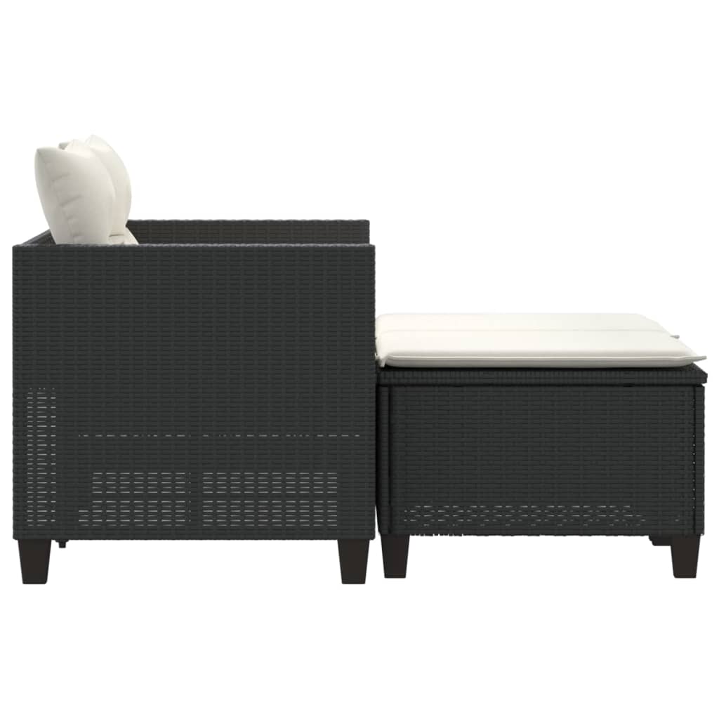 Tuinbank 2-zits met voetenbanken poly rattan zwart is nu te koop bij PeponiXL, paradijselijk wonen!