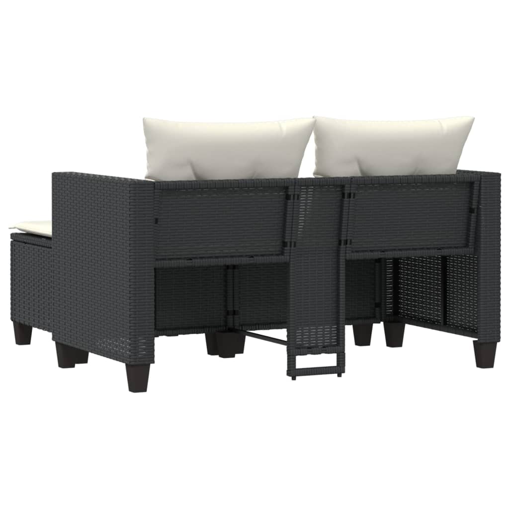 Tuinbank 2-zits met voetenbanken poly rattan zwart is nu te koop bij PeponiXL, paradijselijk wonen!