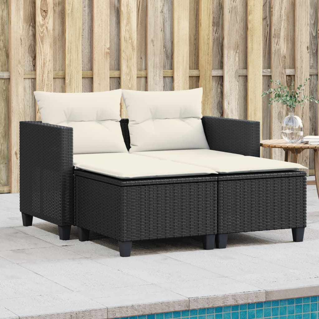 Tuinbank 2-zits met voetenbanken poly rattan zwart is nu te koop bij PeponiXL, paradijselijk wonen!