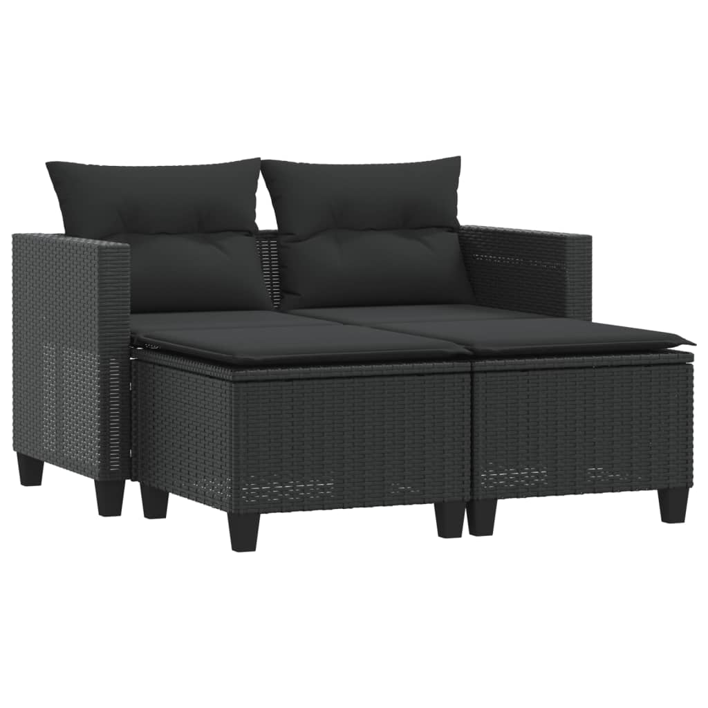 Tuinbank 2-zits met voetenbanken poly rattan zwart is nu te koop bij PeponiXL, paradijselijk wonen!