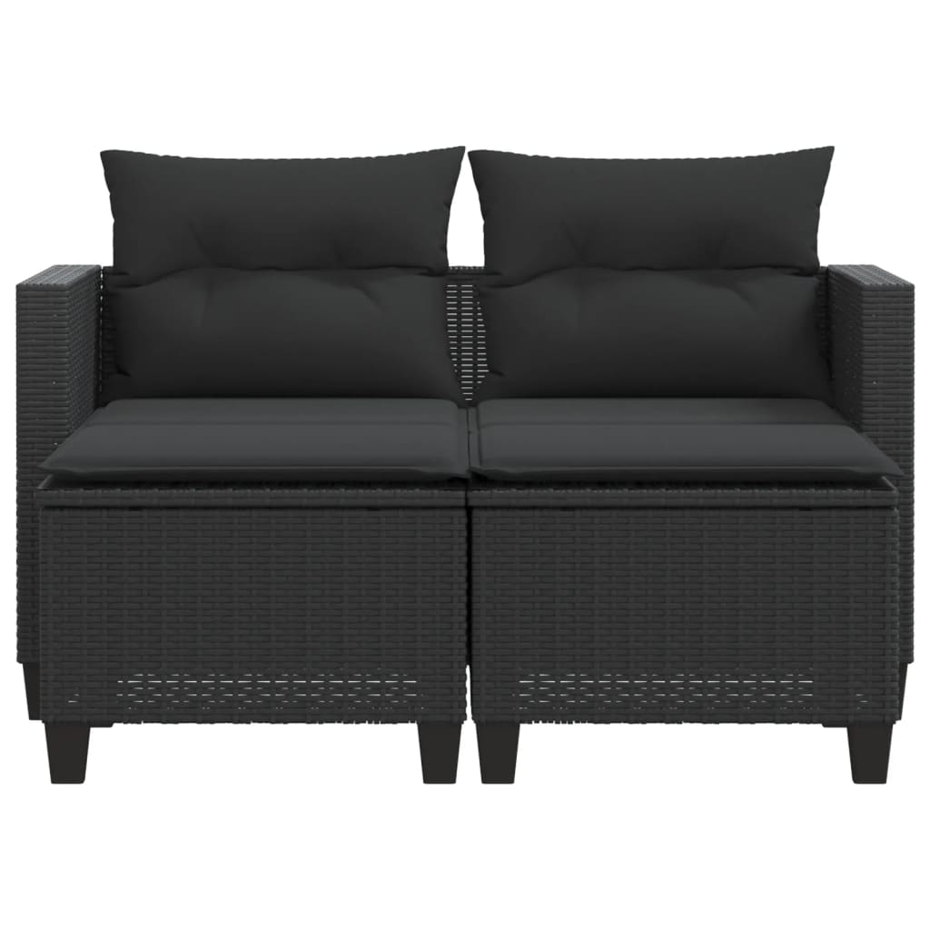 Tuinbank 2-zits met voetenbanken poly rattan zwart is nu te koop bij PeponiXL, paradijselijk wonen!