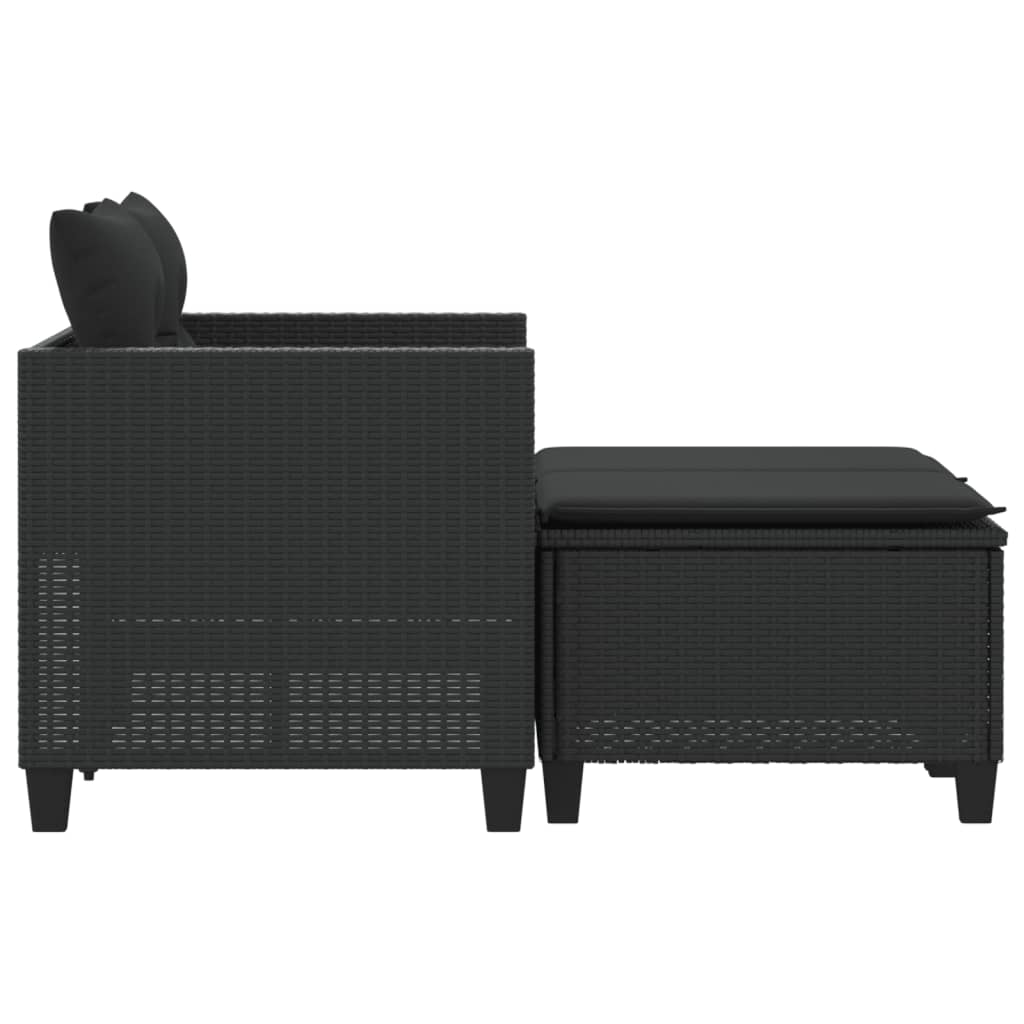 Tuinbank 2-zits met voetenbanken poly rattan zwart is nu te koop bij PeponiXL, paradijselijk wonen!