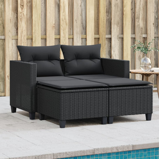 Tuinbank 2-zits met voetenbanken poly rattan zwart is nu te koop bij PeponiXL, paradijselijk wonen!