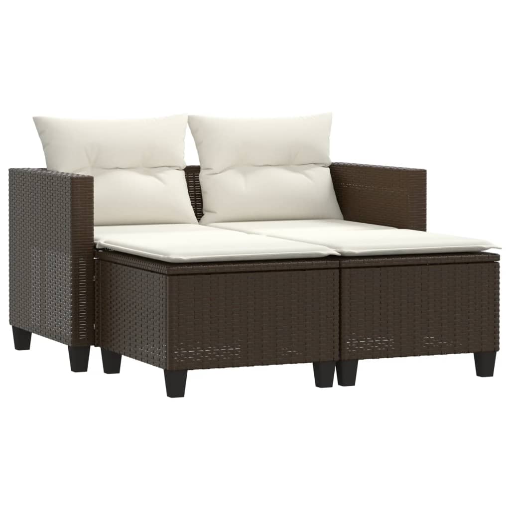 Tuinbank 2-zits met voetenbanken poly rattan bruin is nu te koop bij PeponiXL, paradijselijk wonen!