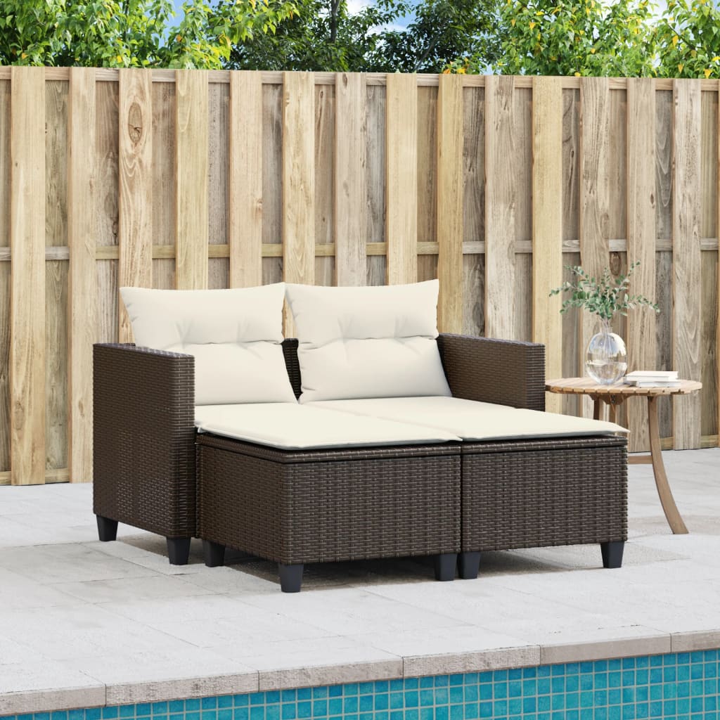 Tuinbank 2-zits met voetenbanken poly rattan bruin is nu te koop bij PeponiXL, paradijselijk wonen!