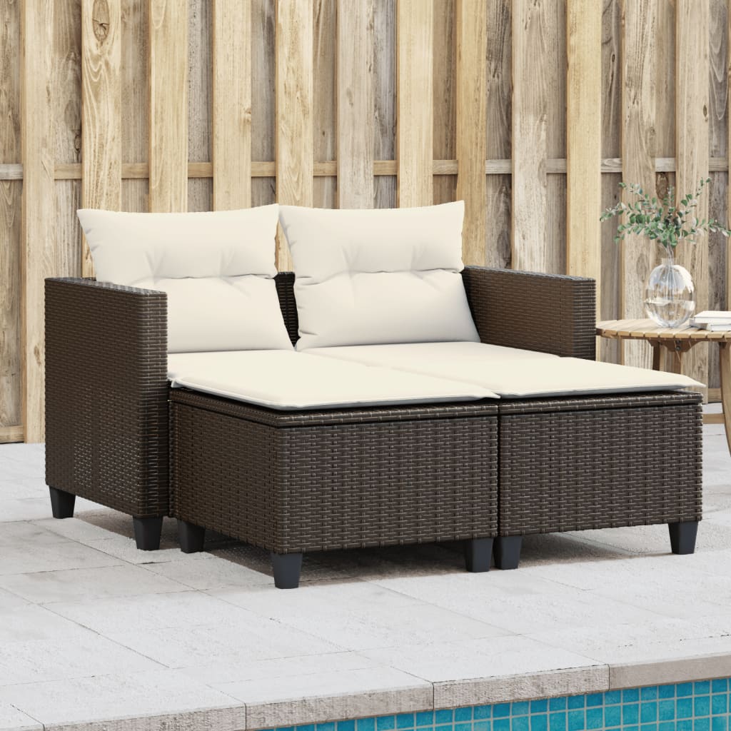 Tuinbank 2-zits met voetenbanken poly rattan bruin is nu te koop bij PeponiXL, paradijselijk wonen!