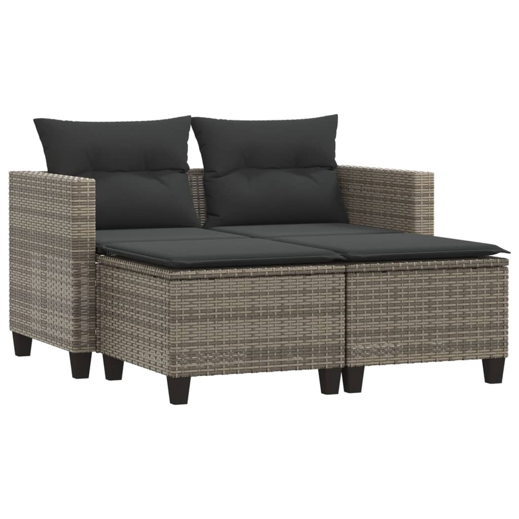 Tuinbank 2-zits met voetenbanken poly rattan grijs is nu te koop bij PeponiXL, paradijselijk wonen!
